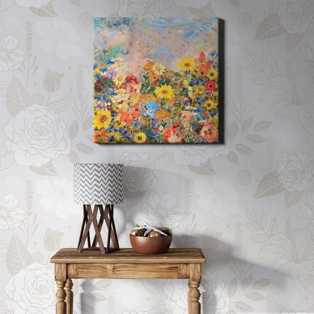 Odilon Redon-inspired flower background, vintage collage element illustration psd — room mockup view 1