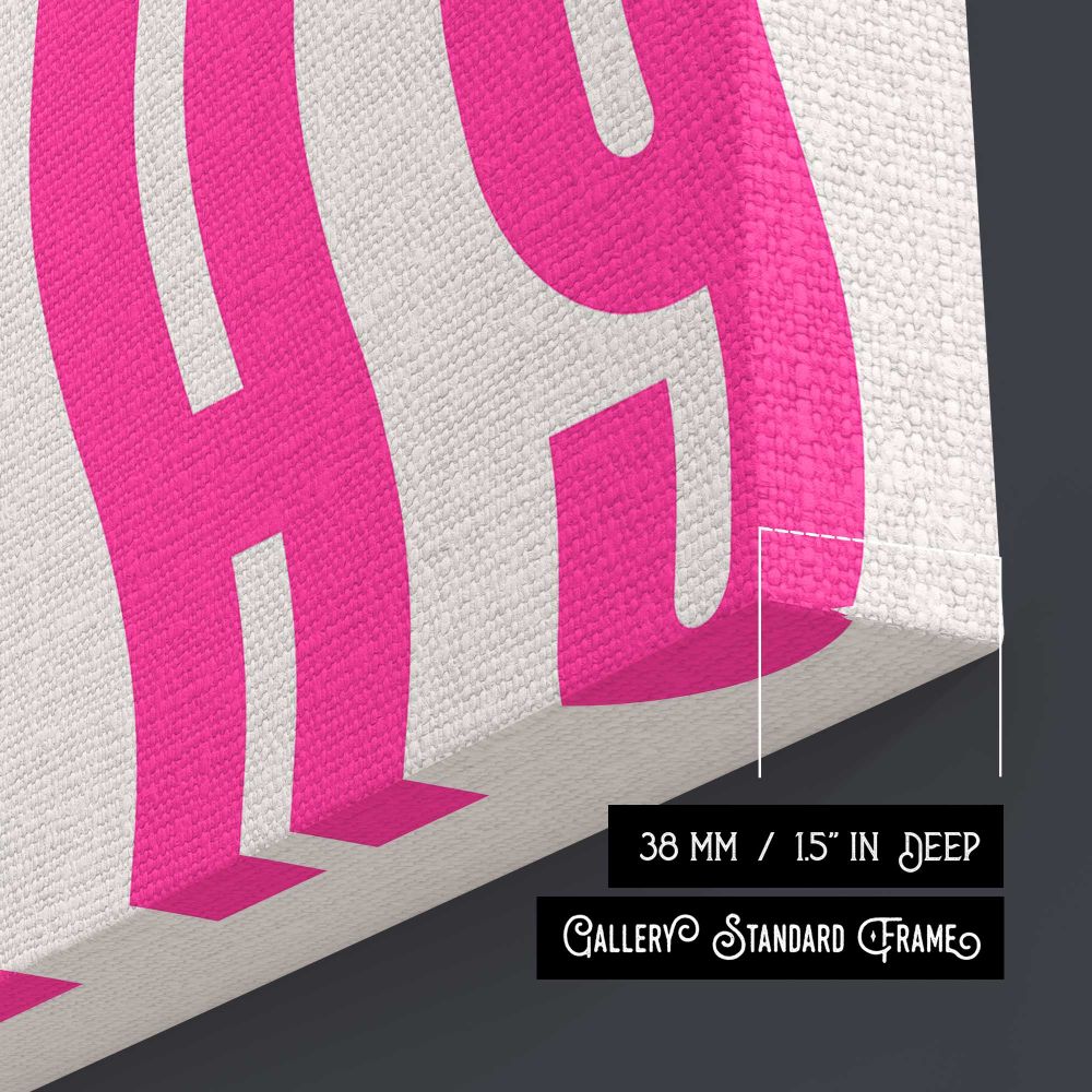 Okay Pink Typography - canvas surface and wrapped edge detail