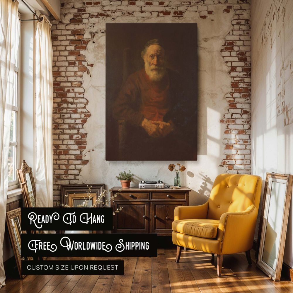 Old Man in Red - Rembrandt Golden Light and Deep Shadow in Portrait canvas wall art - Image 3