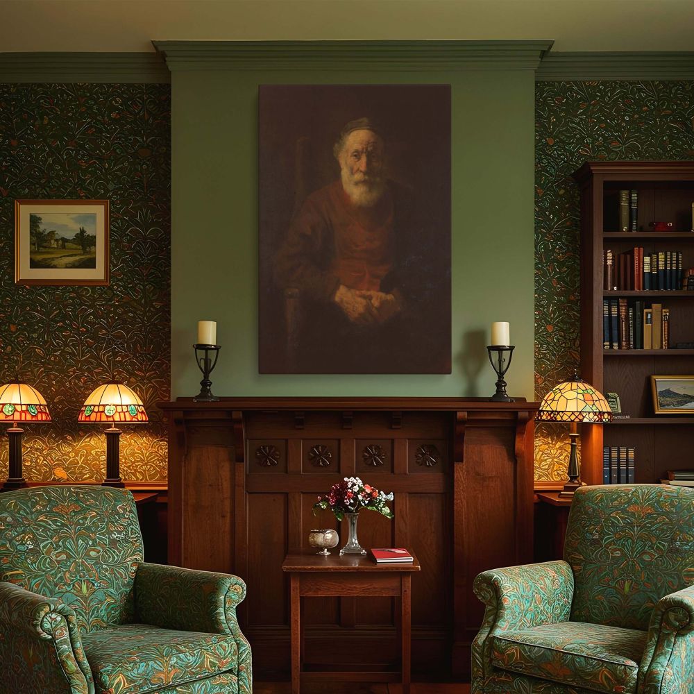 Old Man in Red - Rembrandt Golden Light and Deep Shadow in Portrait canvas wall art - Image 4