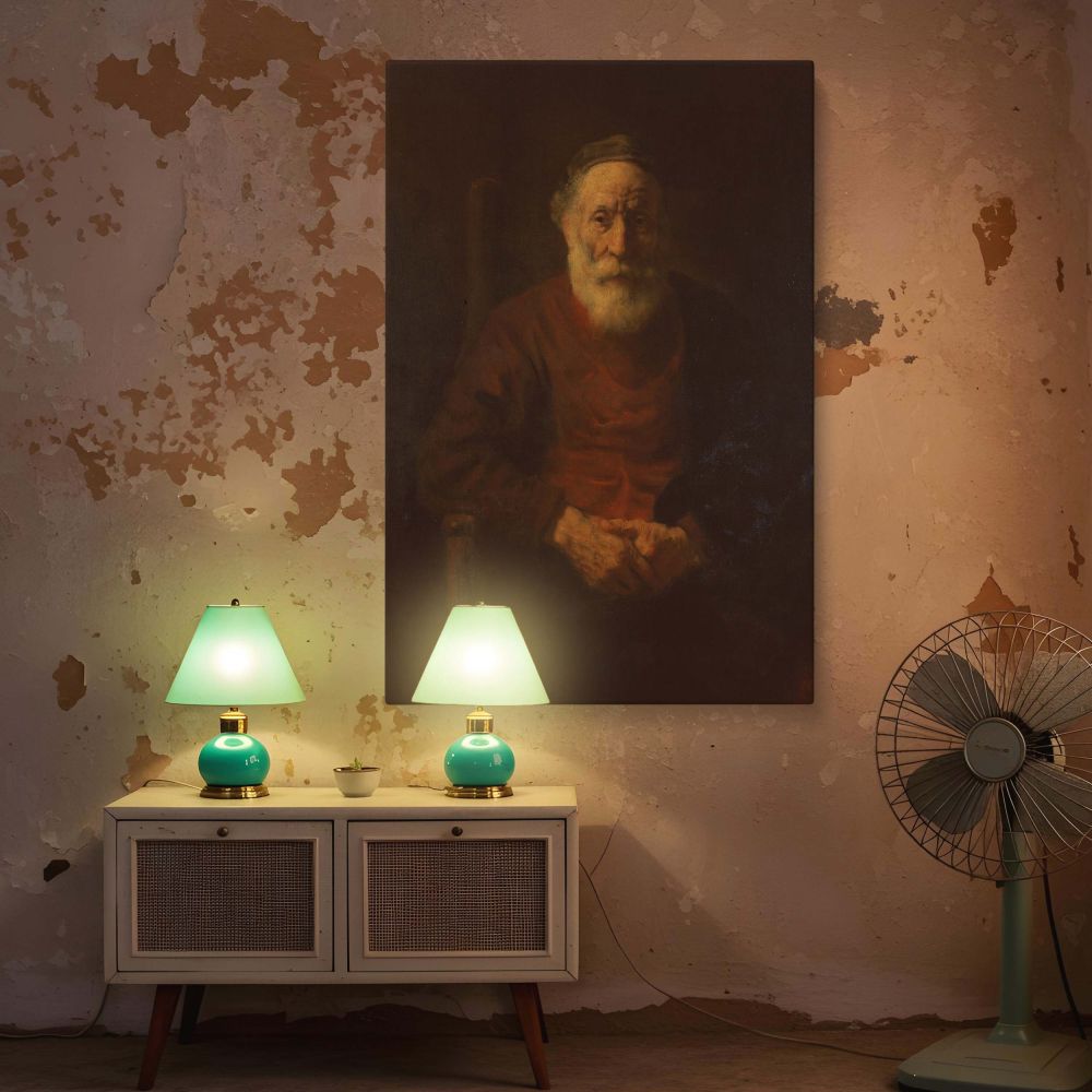Old Man in Red - Rembrandt Golden Light and Deep Shadow in Portrait canvas wall art - Image 5