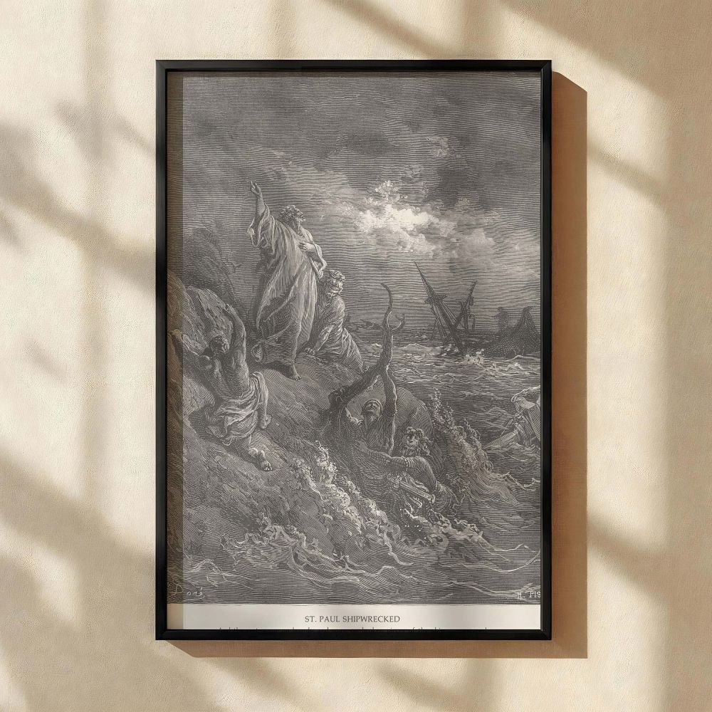 Paul Is Shipwrecked - Sea Storm Scene by Gustave Dore canvas wall art - Image 2