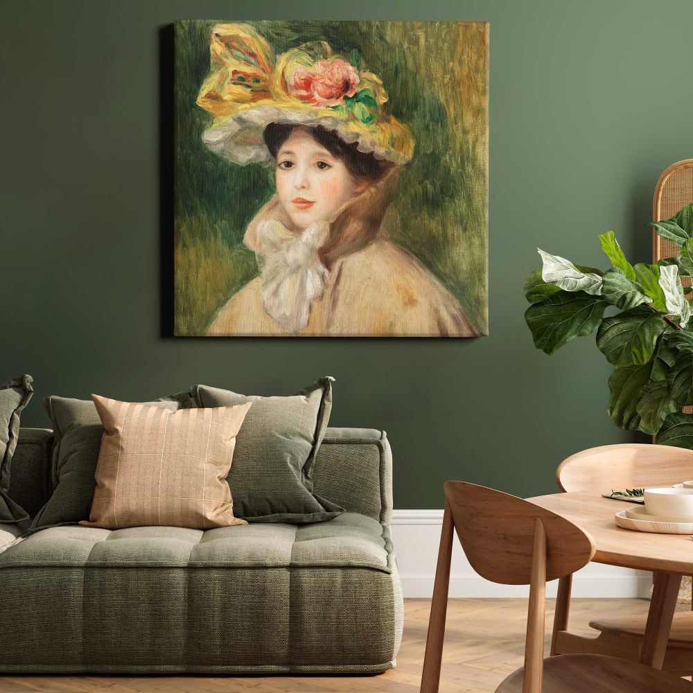 Pierre Auguste Renoir poster, vintage Woman with Capeline wall decor (early 1890s) — room mockup view 15