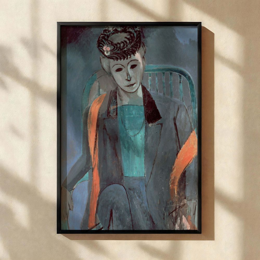 Portrait of Artist's Wife - Henri Matisse Fauvist Blue and Coral Composition canvas wall art - Image 2