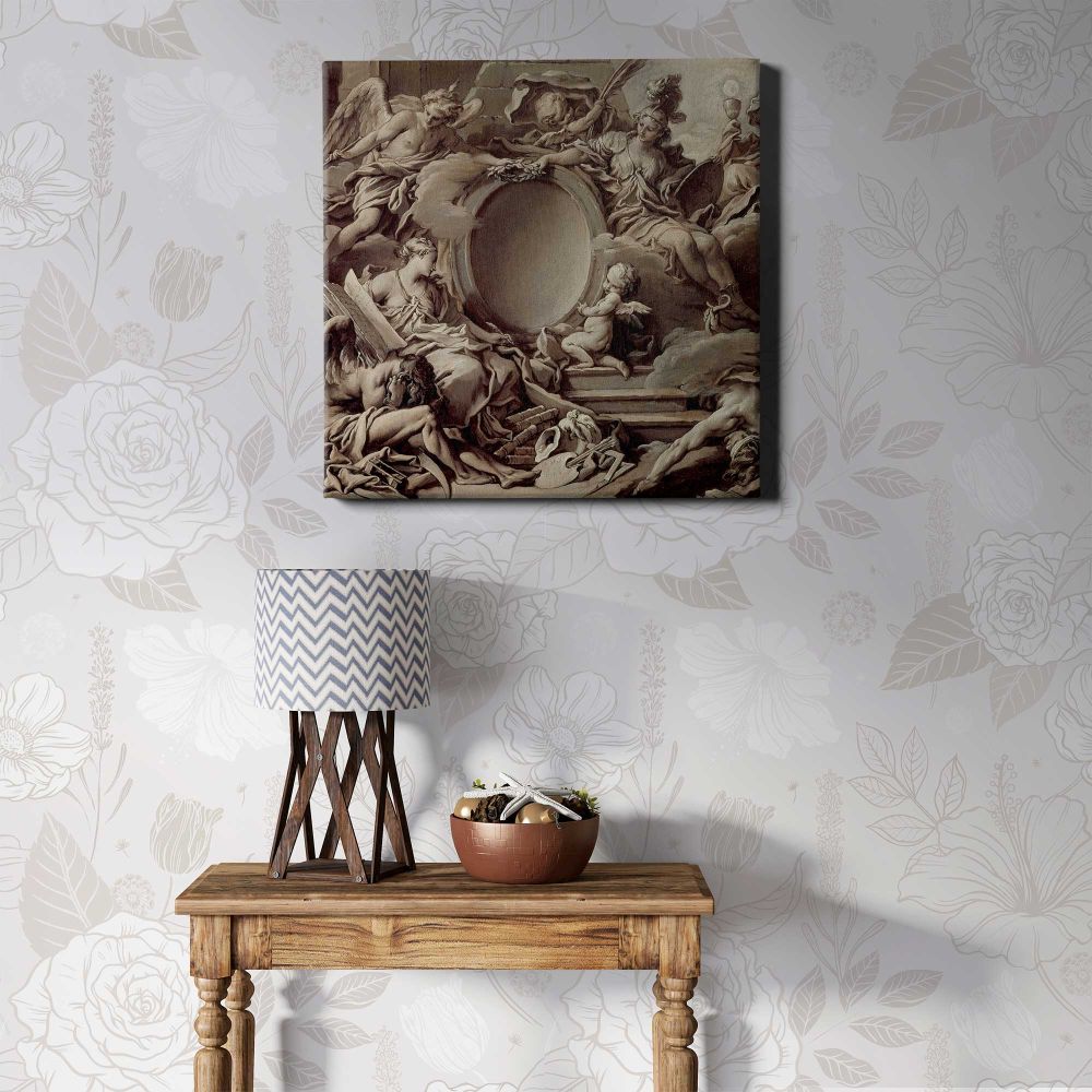 Project for a Cartouche: An Allegory of Minerva, Fame, History and Faith Overcoming Ignorance and Time by François Boucher — room mockup view 1
