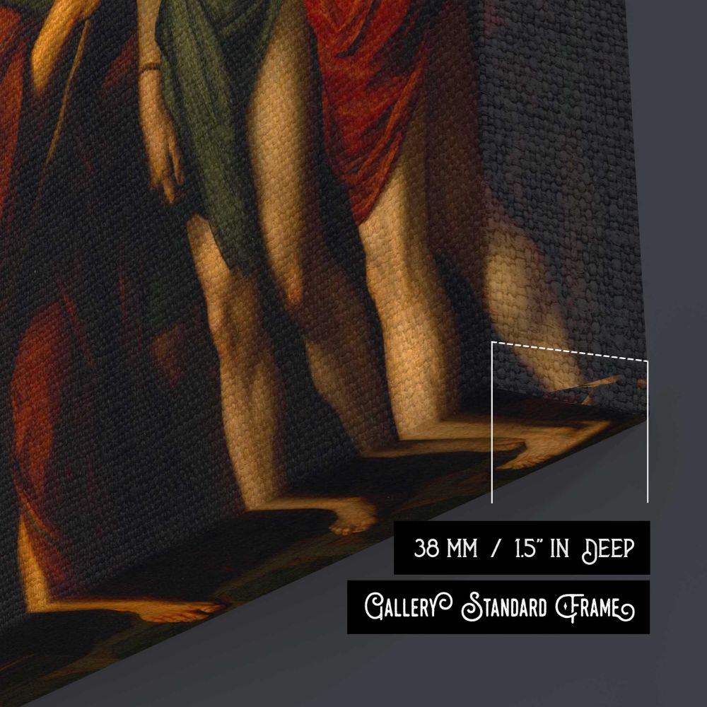 Pylades and Orestes Brought as Victims Before Iphigenia by Benjamin West - canvas surface and wrapped edge detail