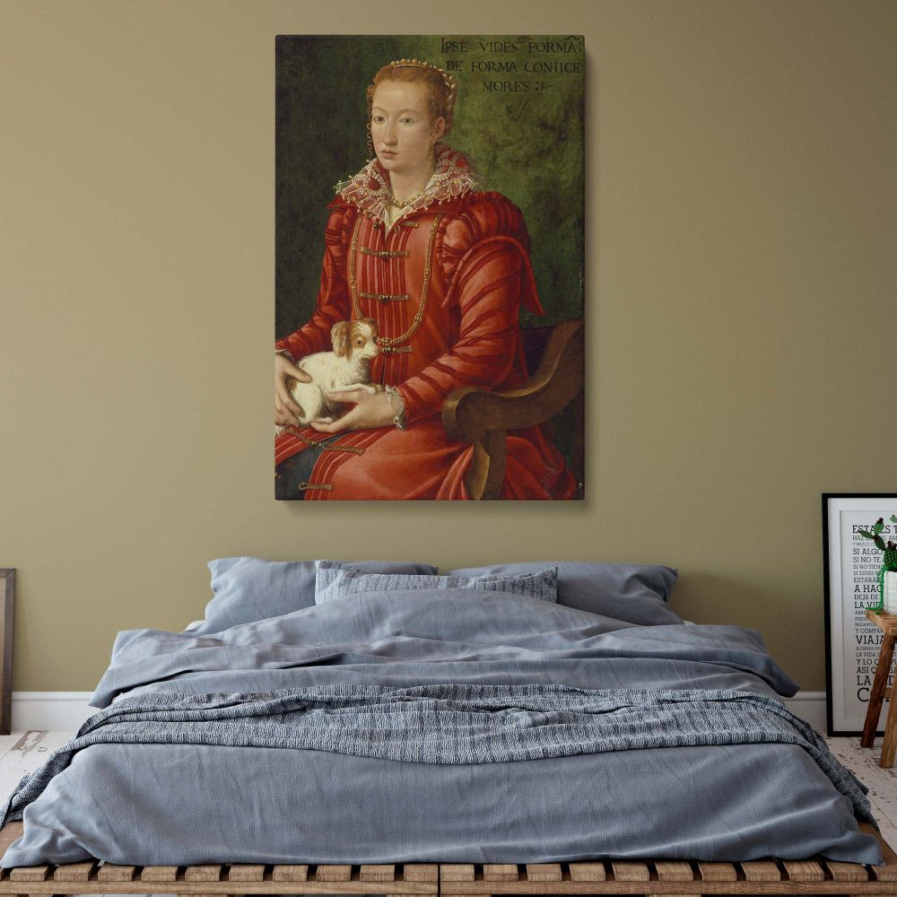 Renaissance Lady in Red - Woman with Lap Dog Portrait by Florentine Artist c.1575 canvas wall art - Image 5