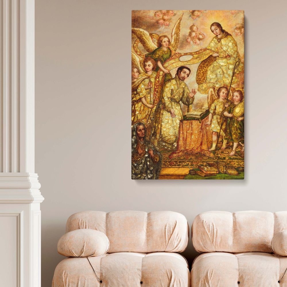 Saint Ildephonsus and Angels - Colonial Catholic Baroque Scene by Nicolas Correa canvas wall art - Image 2