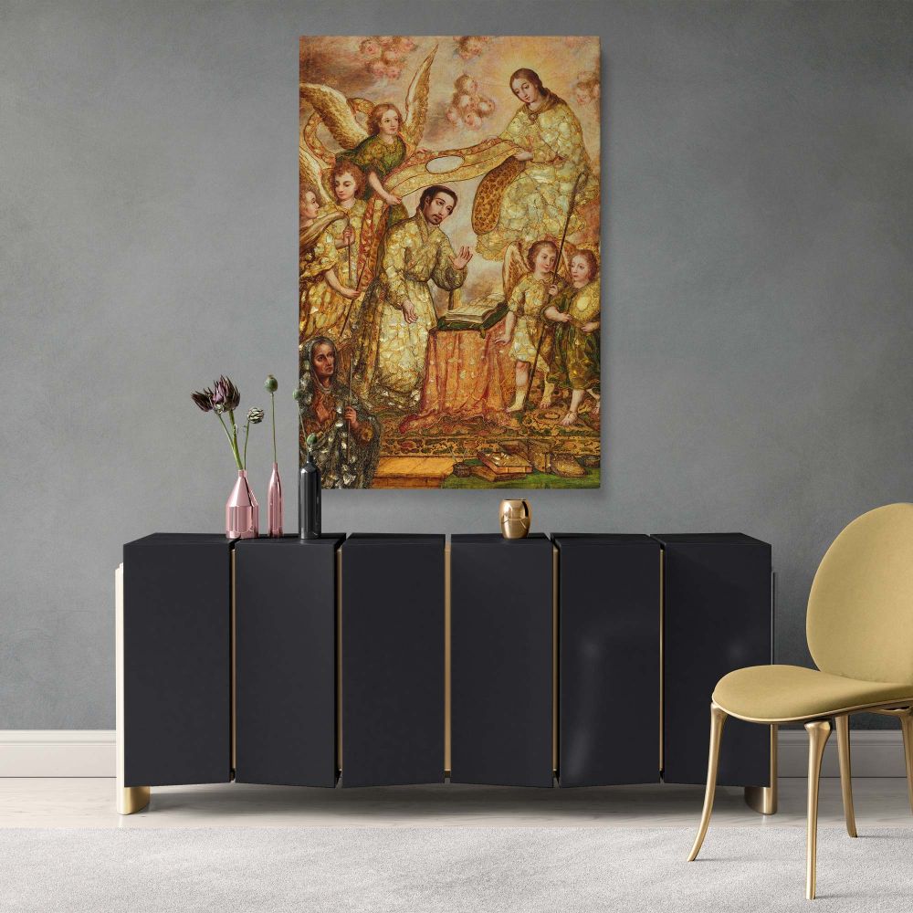 Saint Ildephonsus and Angels - Colonial Catholic Baroque Scene by Nicolas Correa canvas wall art - Image 4