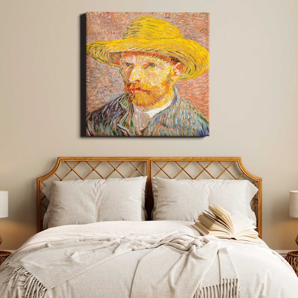 Self-Portrait with a Straw Hat vintage by Vincent Van Gogh — room mockup view 17