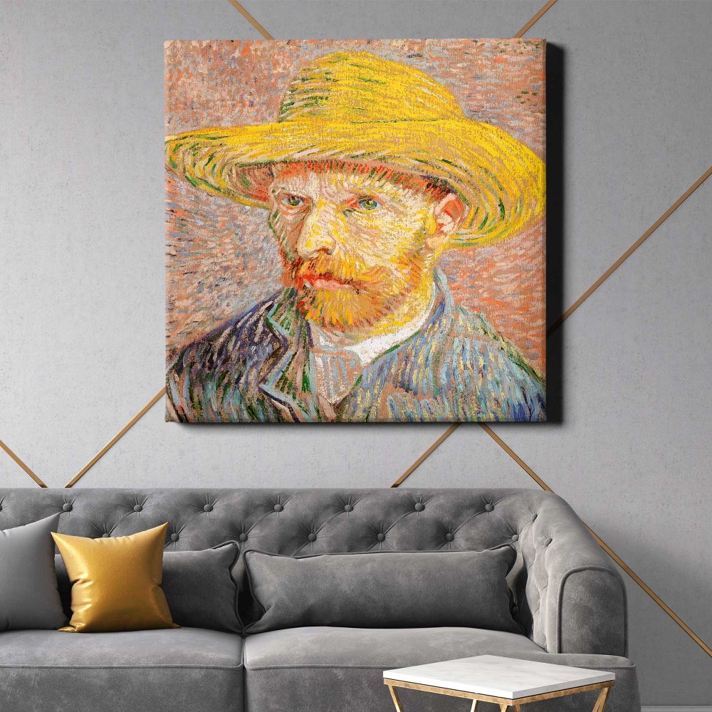 Self-Portrait with a Straw Hat vintage by Vincent Van Gogh — room mockup view 21
