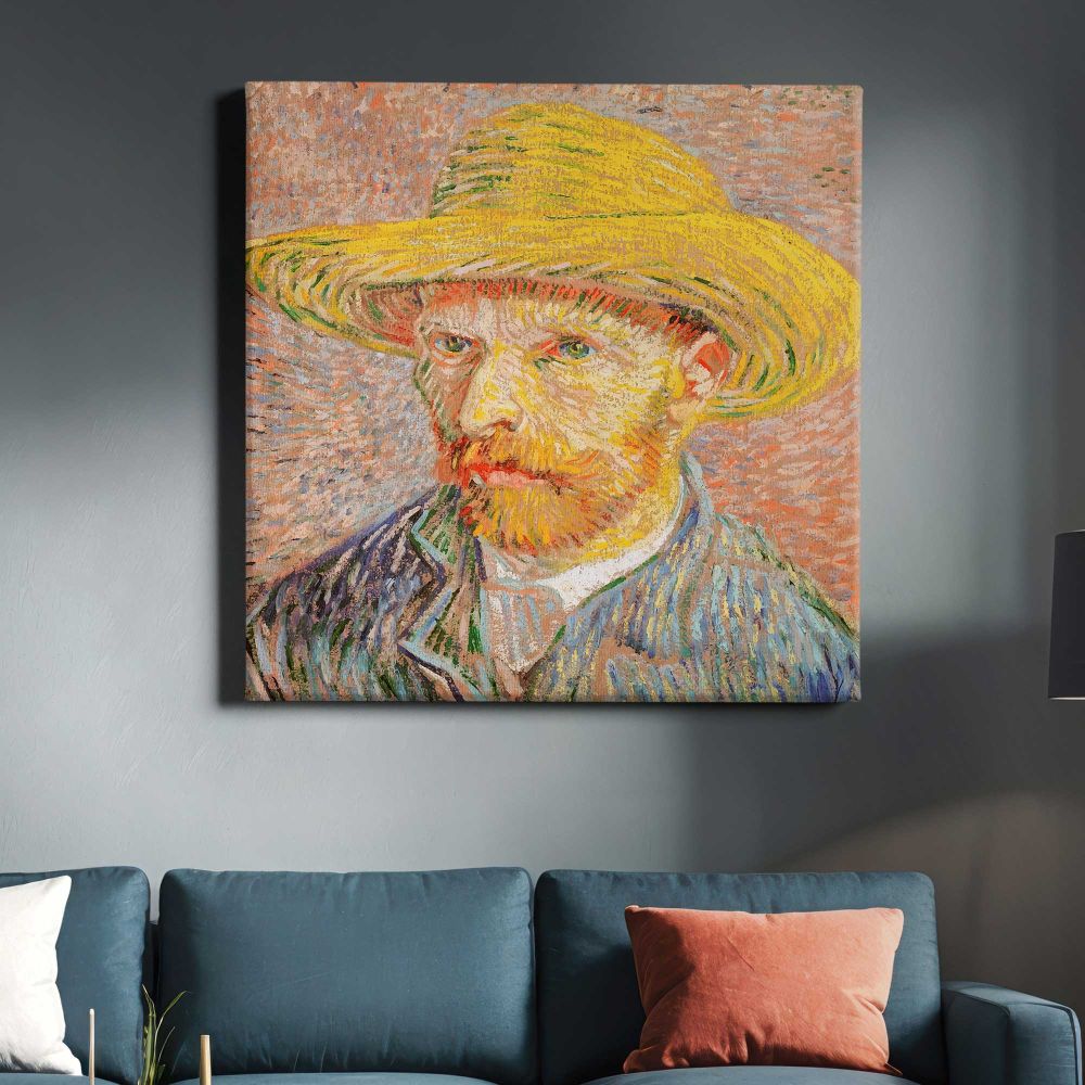 Self-Portrait with a Straw Hat vintage by Vincent Van Gogh — room mockup view 3
