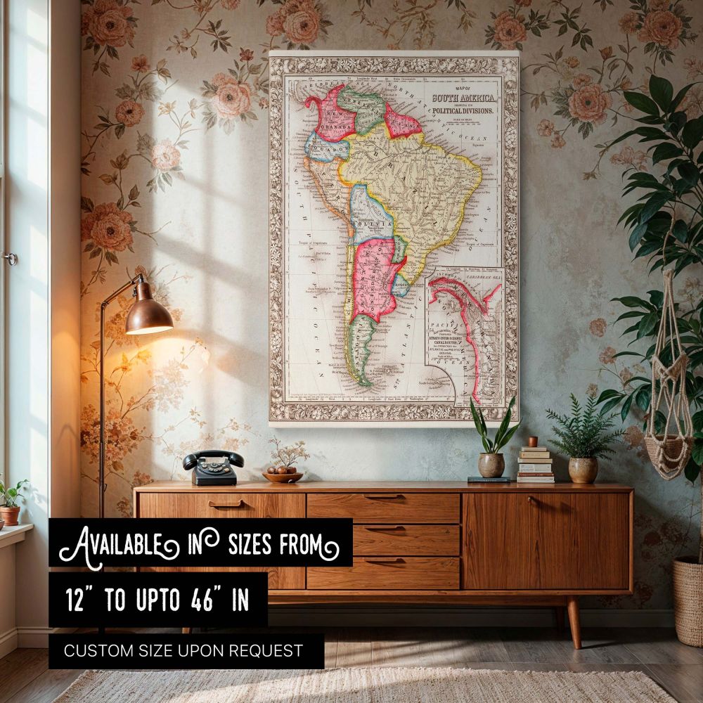 South America Political Map - Educational Framed Canvas for Office or School