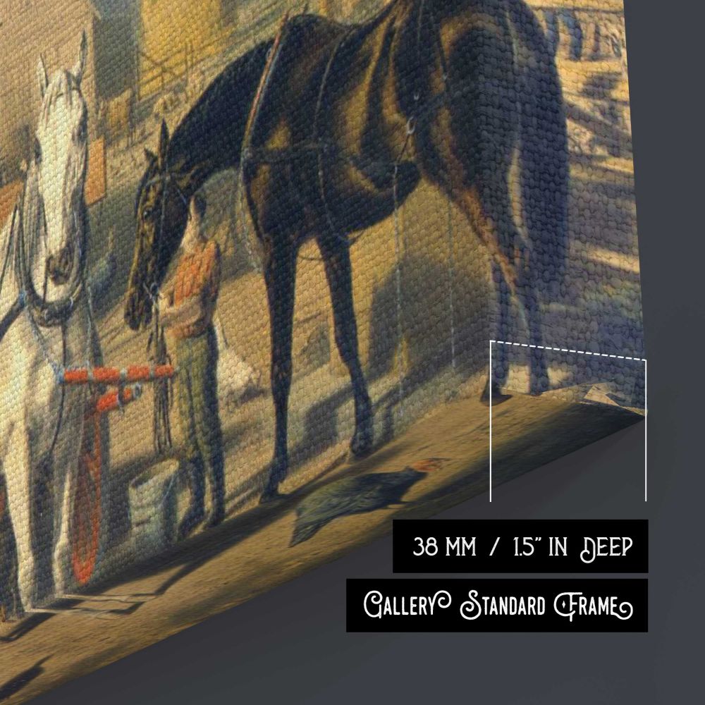 Stagecoach in a Mountain Village - canvas surface and wrapped edge detail