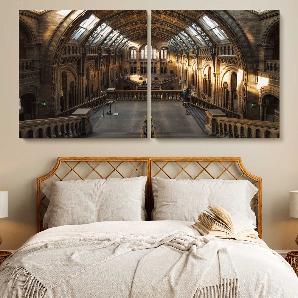 Sunlit Hall at the Natural History Museum — single-panel canvas in a bedroom