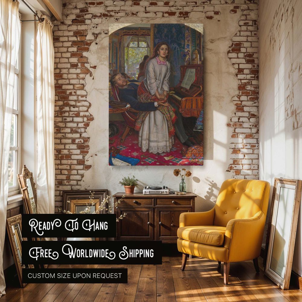 The Awakening Conscience by Holman Hunt - Gilded Victorian Interior with Red Carpet canvas wall art - Image 3