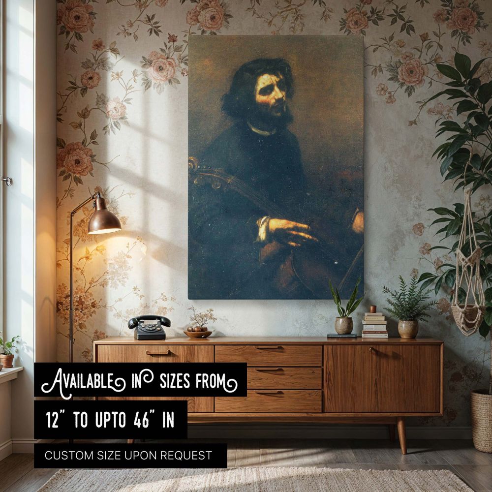 The Cellist by Gustave Courbet - Dark Self-Portrait with Musical Expression canvas wall art