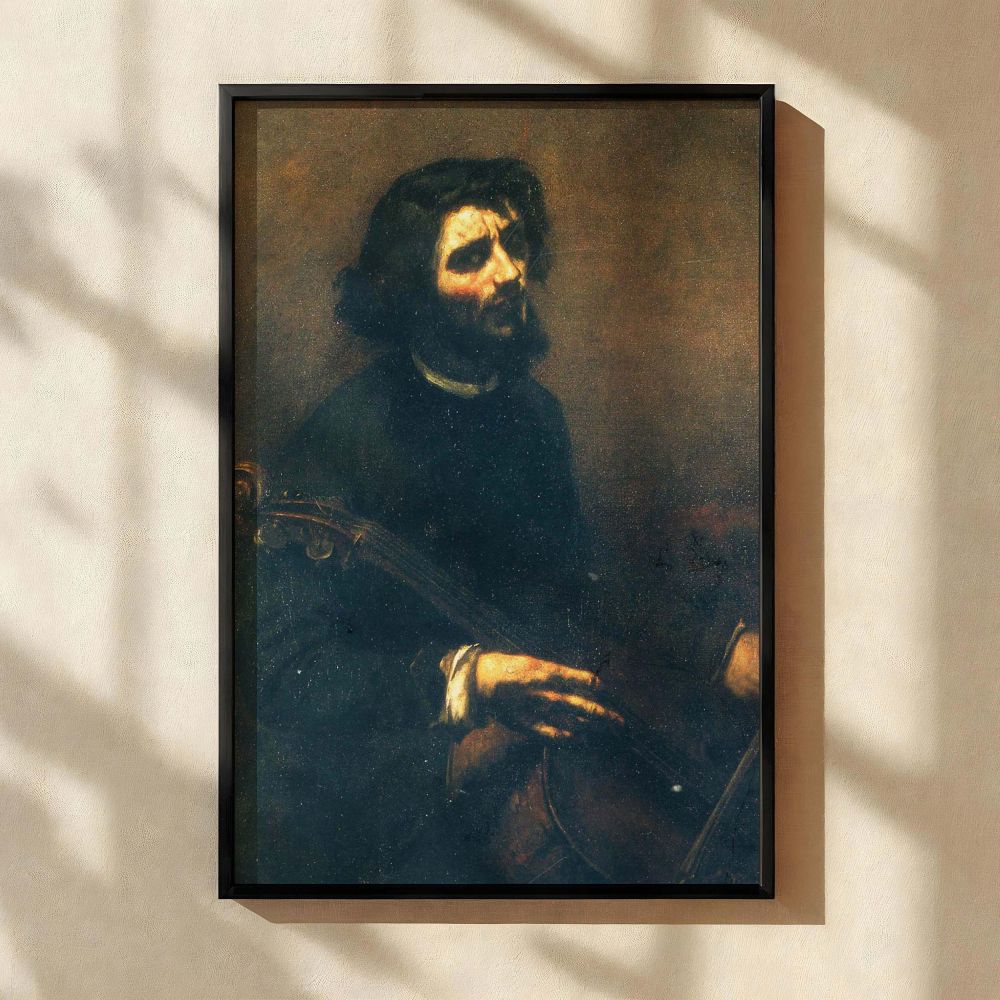 The Cellist by Gustave Courbet - Dark Self-Portrait with Musical Expression canvas wall art - Image 2