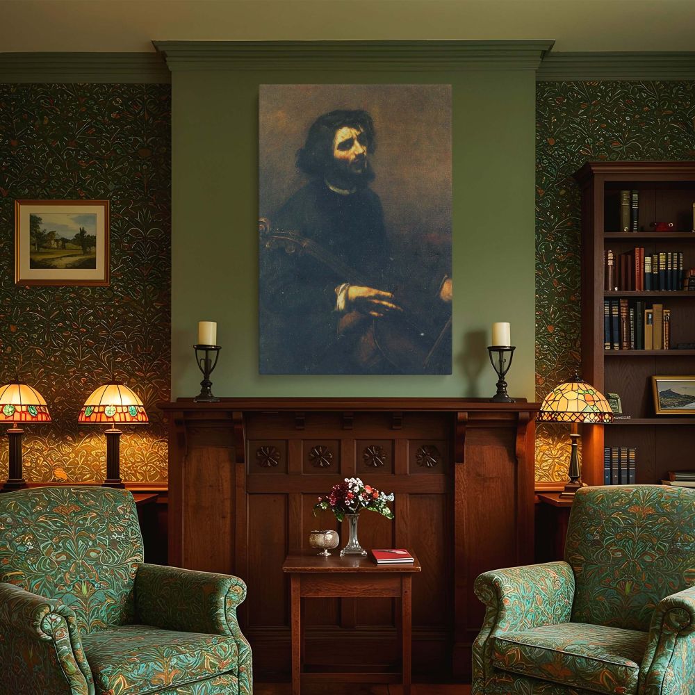 The Cellist by Gustave Courbet - Dark Self-Portrait with Musical Expression canvas wall art - Image 4