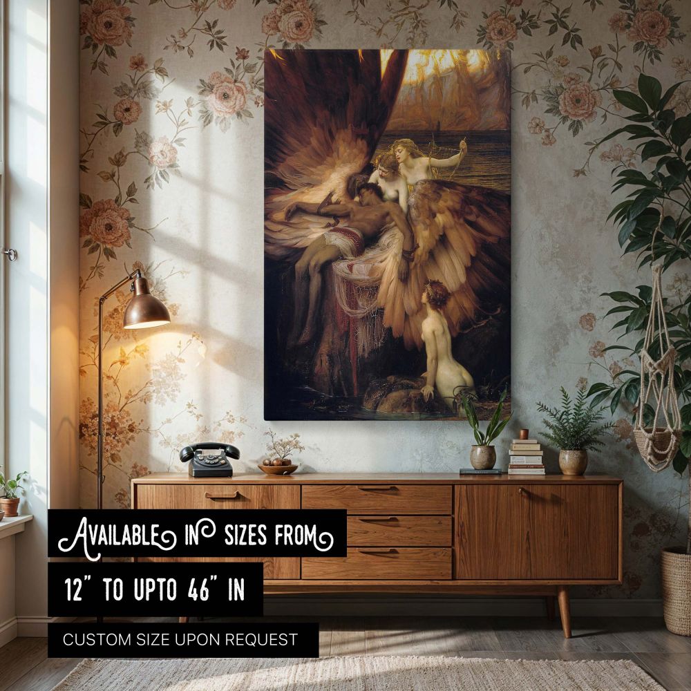 The Lament for Icarus by Herbert Draper - Golden Light and Fallen Angelic Form canvas wall art