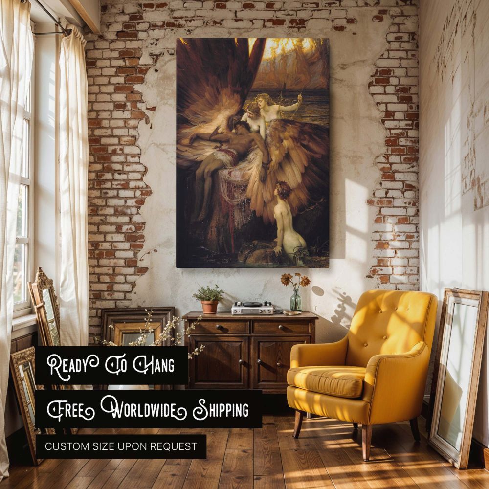 The Lament for Icarus by Herbert Draper - Golden Light and Fallen Angelic Form canvas wall art - Image 3