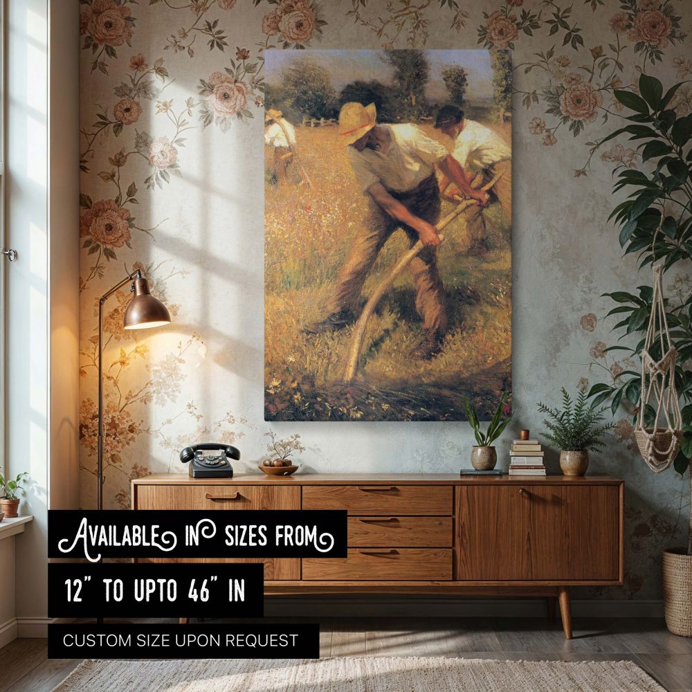 The Mowers by George Clausen - Sunlit Meadow with Working Farmers canvas wall art