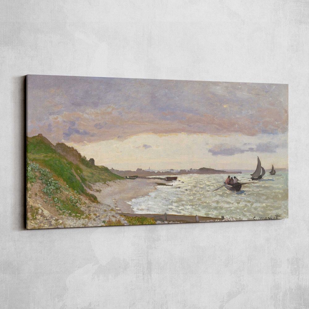 The Seashore at Sainte-Adresse by Claude Monet — single-panel canvas shown on a pale studio wall