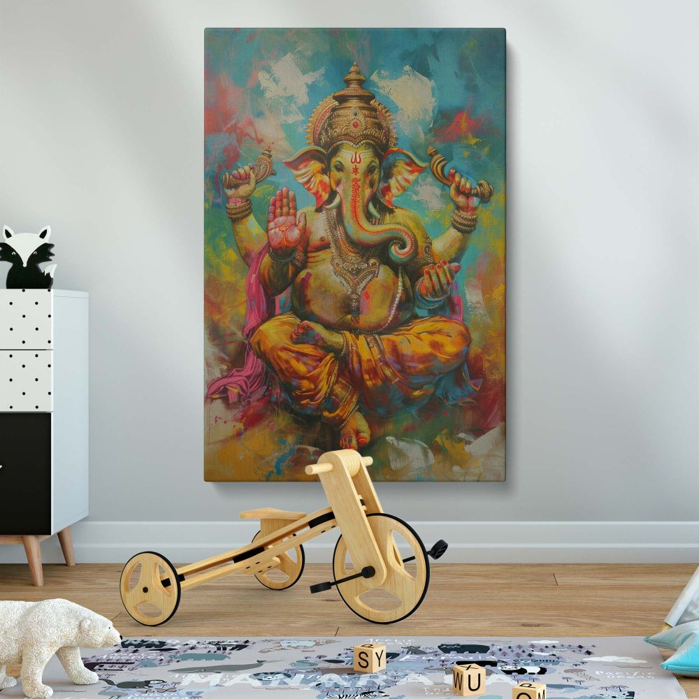 Vibrant Ganesha - Abstract Elephant Deity in Bright Colors canvas wall art - Image 2