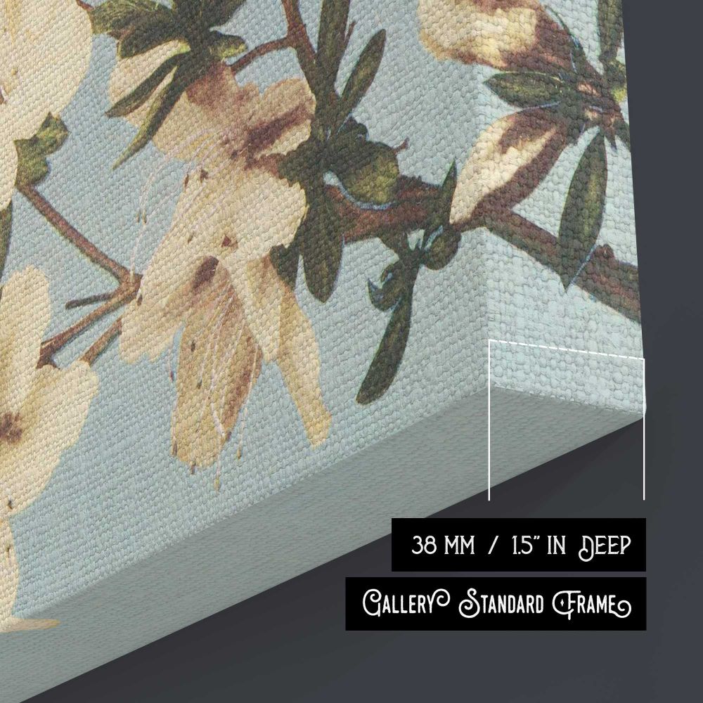Vintage Japanese azaleas illustration wall art — room mockup view 5