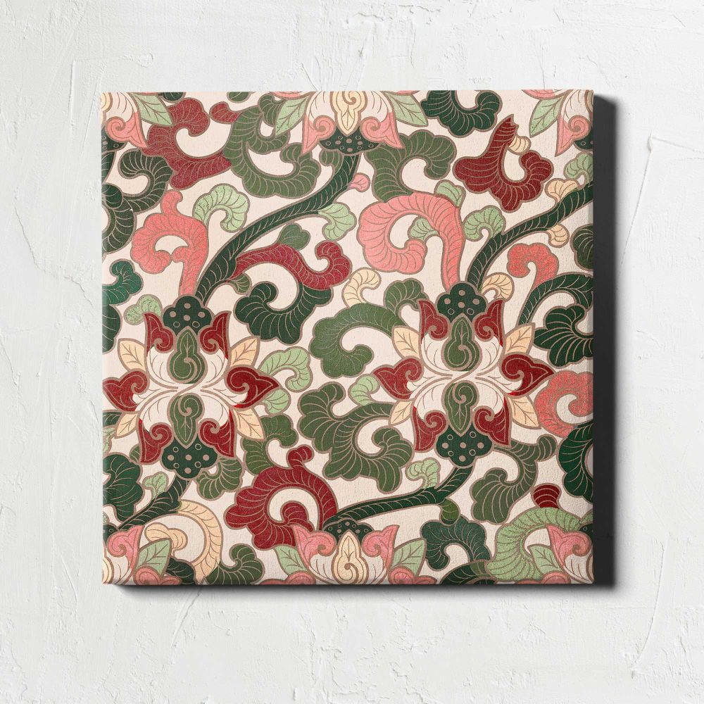 Vintage seamless pattern flower background, colorful oriental flower graphic — room mockup view 1