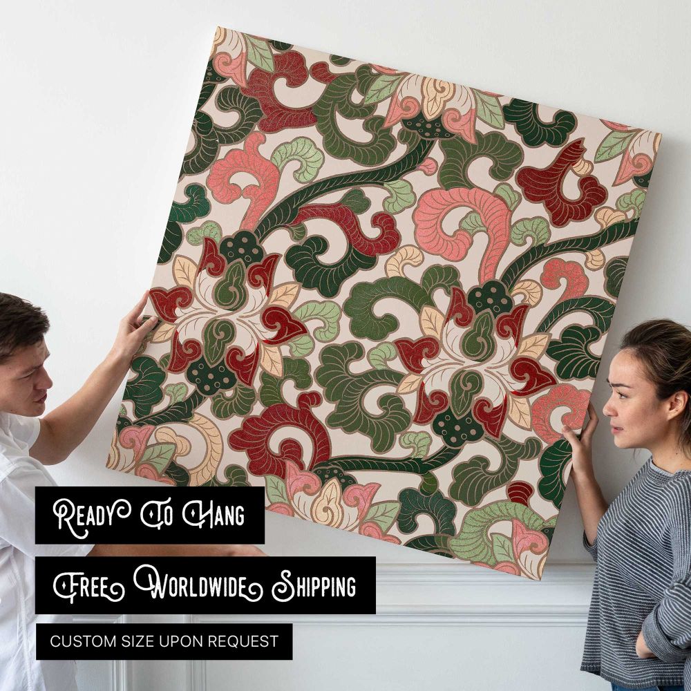 Vintage seamless pattern flower background, colorful oriental flower graphic — room mockup view 4
