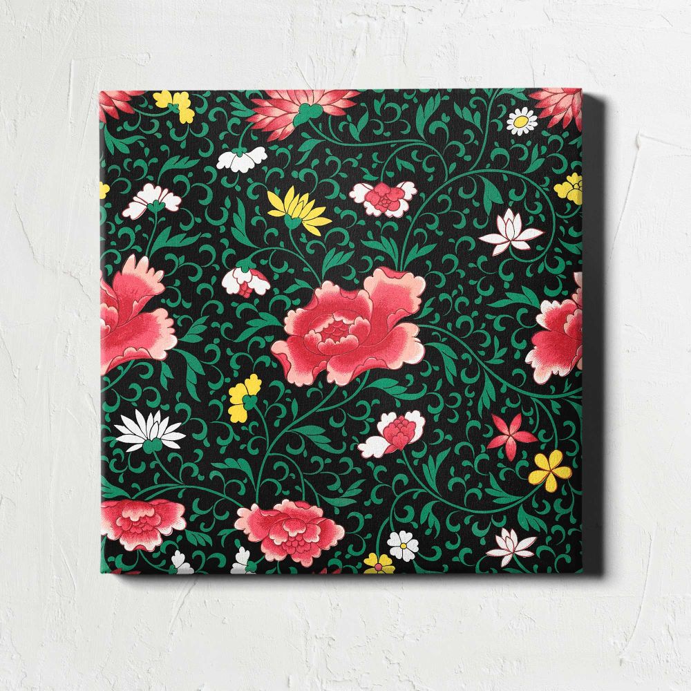 Vintage seamless pattern flower background, colorful oriental flower graphic — room mockup view 1
