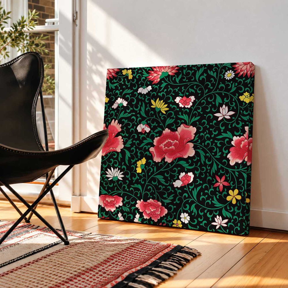 Vintage seamless pattern flower background, colorful oriental flower graphic — room mockup view 2