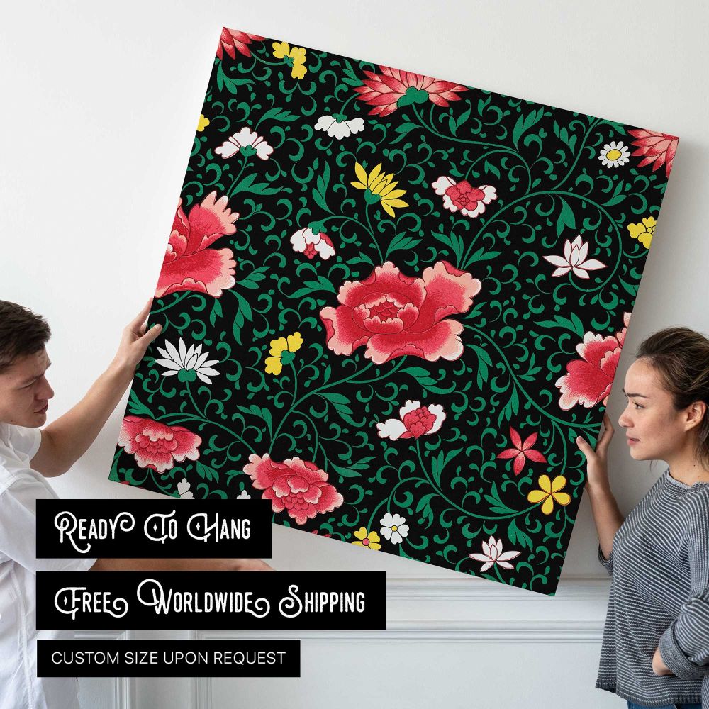 Vintage seamless pattern flower background, colorful oriental flower graphic — room mockup view 4