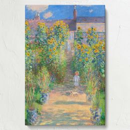 The Artist's Garden at VŽtheuil by Claude Monet - Child, Dog & Sunflowers Scene 