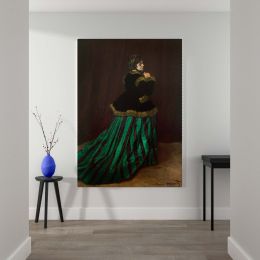 The Woman in the Green Dress - Elegant French Portrait By Claude Monet 