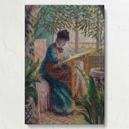 Madame Monet Embroidering - Peaceful Domestic Scene By Claude Monet 