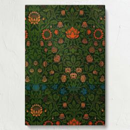 Violet and Columbine - Rich Green Blue and Coral Floral Design By William Morris 