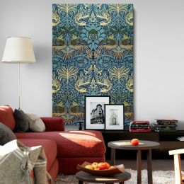 Peacock and Dragon - Blue and Gold Decorative Woven Art By William Morris 