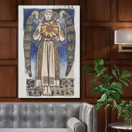 Day Angel Holding a Sun - Celestial Blue and Gold Artwork By William Morris 