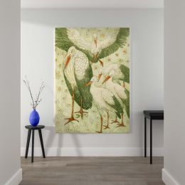 Five Storks in a Meadow - Vintage Birds with Daisies By Theo van Hoytema 