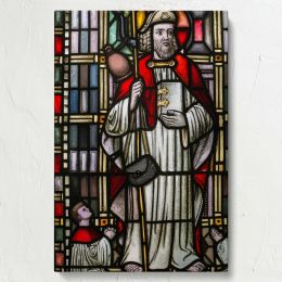 Saint with Book and Staff - Vibrant Medieval Glass Panel