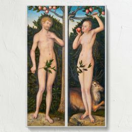 Adam and Eve - Biblical Nude Figures with Serpent By Lucas Cranach the Elder 