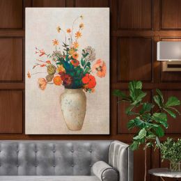 Still Life of Blooming Flowers - Vibrant Vintage Bouquet By Odilon Redon 