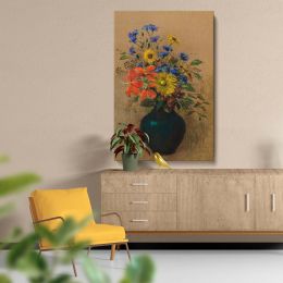 Wildflowers - Red, Blue & Yellow Floral Bouquet By Odilon Redon 