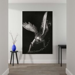 Angel with Chain - Dramatic Celestial Figure on Black By Odilon Redon 