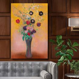Vase of Flowers - Vibrant Blossoms on Golden Background By Odilon Redon 