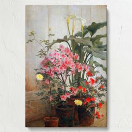 Side of a Greenhouse - Blooming Potted Flowers Scene By George Cochran Lambdin 