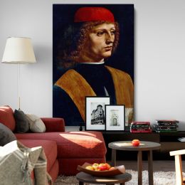 Portrait of a Musician - Renaissance Male with Red Cap By Leonardo da Vinci 