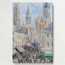 Grocery Street, Rouen - French Market with Cathedral By Camille Pissarro 